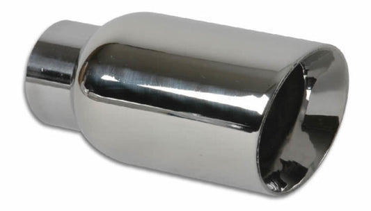 Vibrant 2.5in ID Single 4in OD Round SS Exhaust Tip (Double Wall Angle Cut)